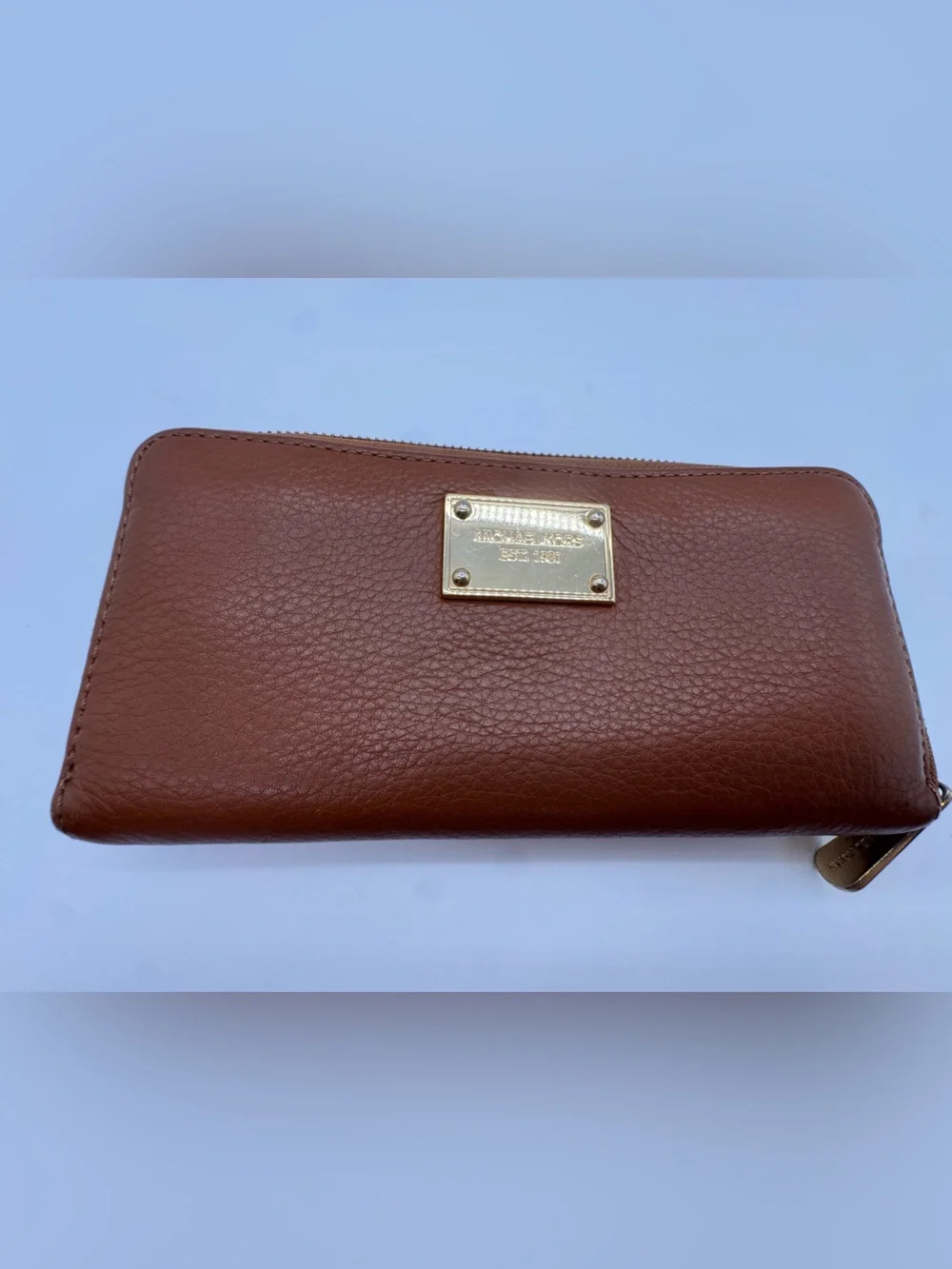 Michael Kors Chestnut Pebbled Leather Wallet with Gold Plaque